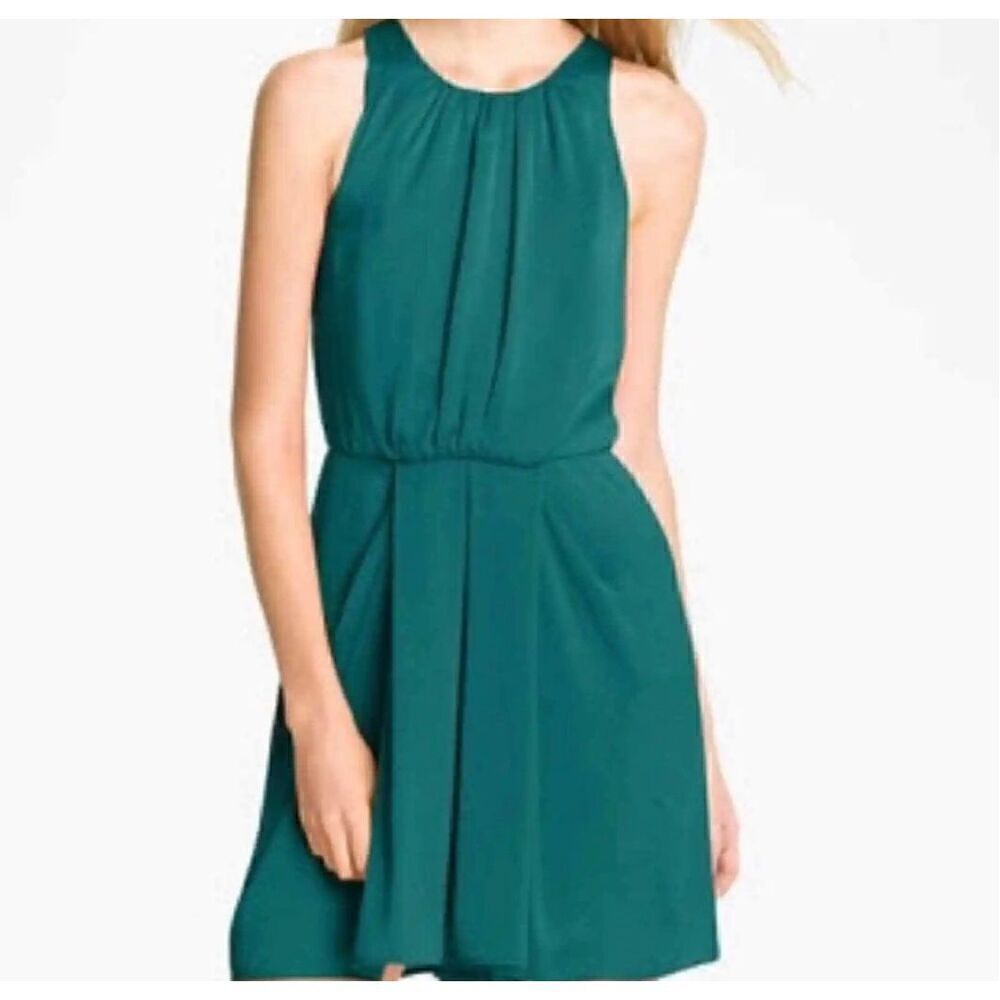 NWT Rebecca Taylor Halter Teal Green Cocktail Mini Dress Size 6 Dinner Datenight